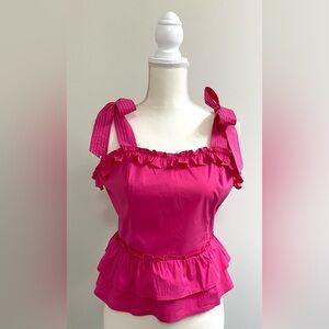 Strut & Bolt Womens L Solid Pink Ruffle Bow Crop Top Boho Y2K Preppy Maximalist